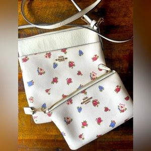 Floral coach crossbody and matching Corner Zip Wristlet.